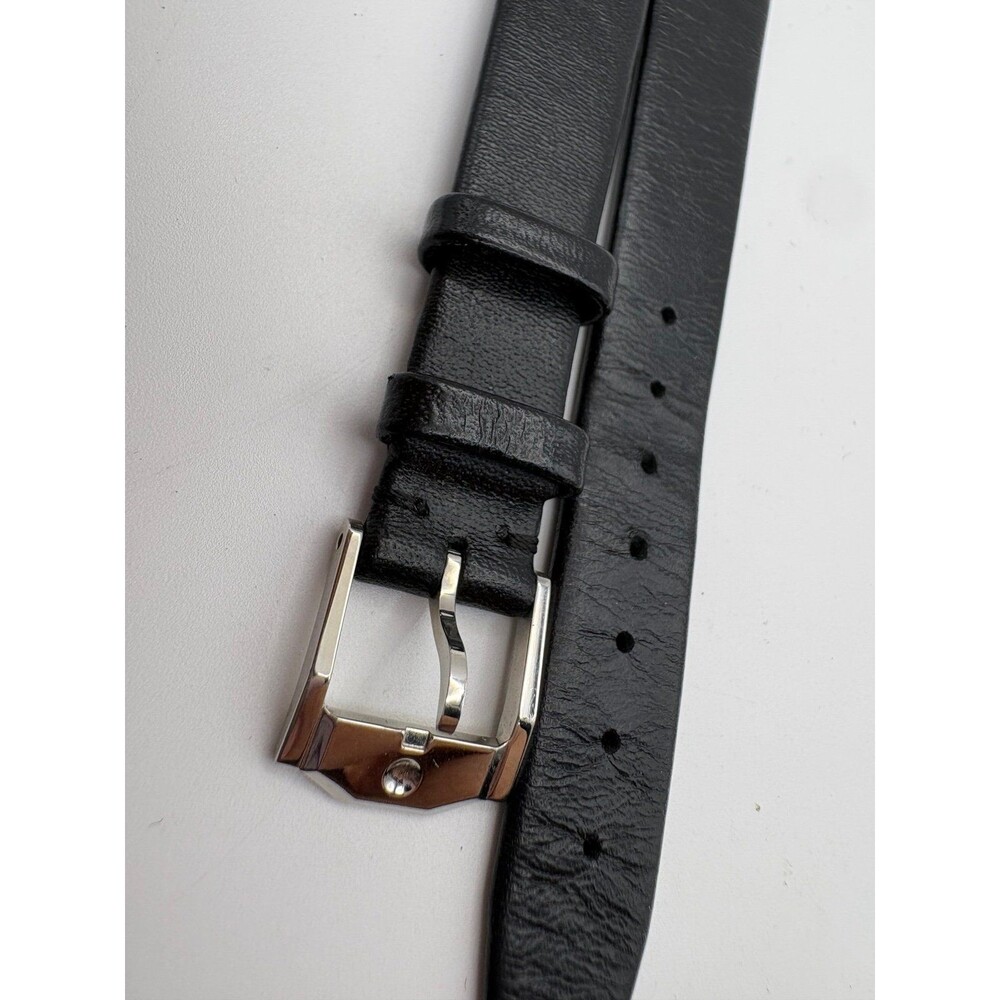 OEM Movado Swiss Black Genuine Leather Watch Strap 14mm Silver-Tone Buckle